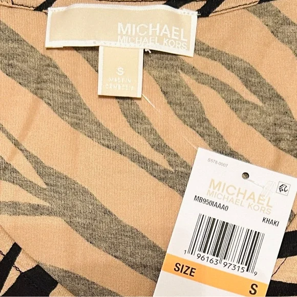 NWT Michael Kors Tan and Black Animal Print Soft Long Sleeve Top (Small) - Picture 6 of 8